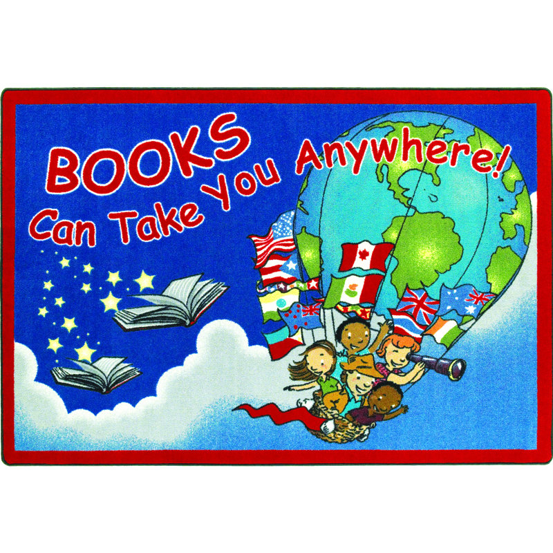 Books Can Take You Anywhere by Joy Carpets Area Rug, Rectangle 3'10" x 5'4"