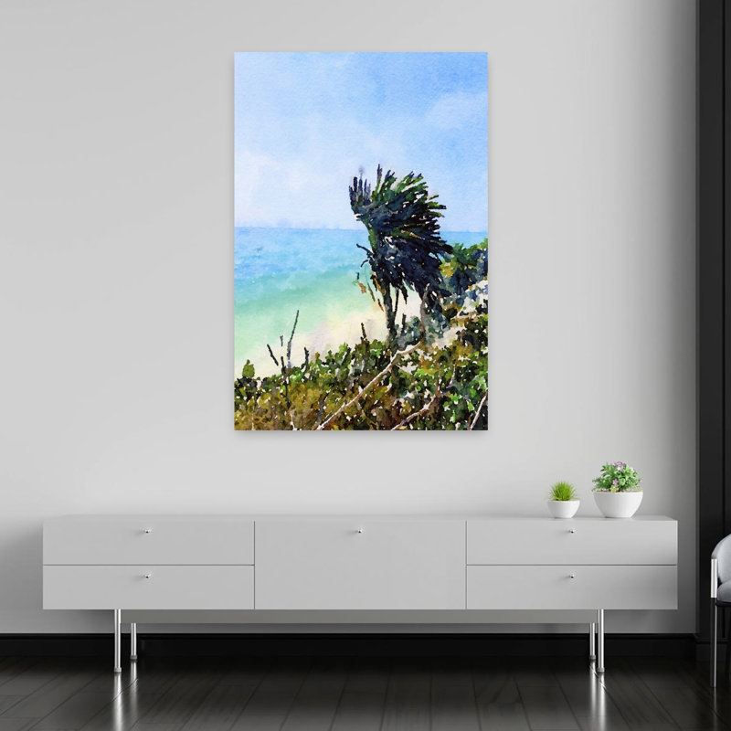 Art contemporain Palmier abstrait serein, art côtier, H 60 po x l 40 po
