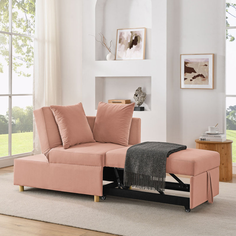 Convertible Sleeper Chair With Adjustable Backrest, Pink Linen