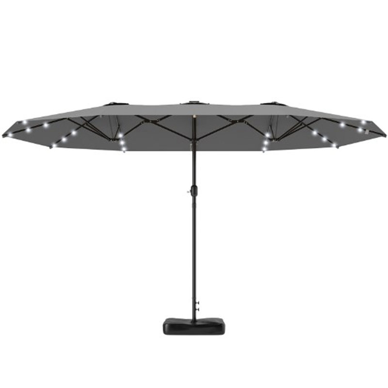 Parasol à double face facile à utiliser avec base, parasol de patio avec lumières solaires à DEL, parasol à double face Parasol