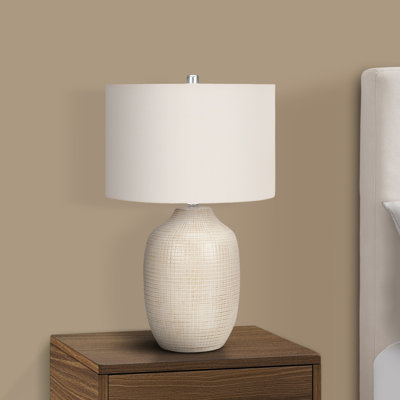 Zui Table Lamp, Textured Jar Shape, Linen Drum Shade
