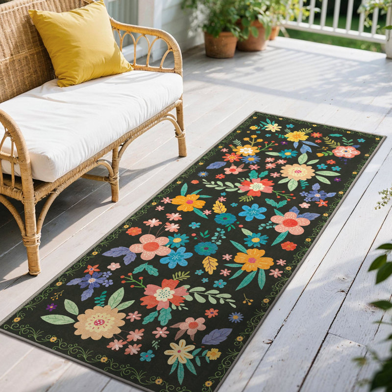 Aloha Washable Rug Outdoor Floral, Non-Shedding & Easy to Clean, Ideal for Patio, Backyard, Mudroom, Runner 2' x 10'