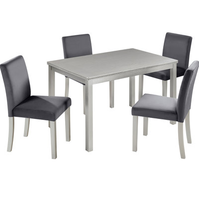 5 Piece Wooden Dining Table Set, Kitchen Table Set with a Rectangular Table and 4 Upholstered Chairs, Wooden Dining Room Table with Crystal Decoration