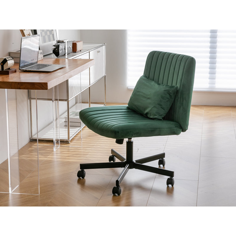 Chaise de bureau Green Velvet Criss Cross sans accoudoirs avec roulettes