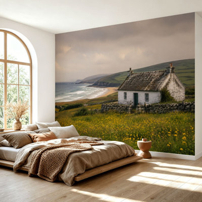 Wall Mural Peel and Stick Wallpaper irish landscape house cliffs pictures Self-Adhesive Removable Contact Paper Wall Decor for Living Room Bedroom 69"H x 96"W
