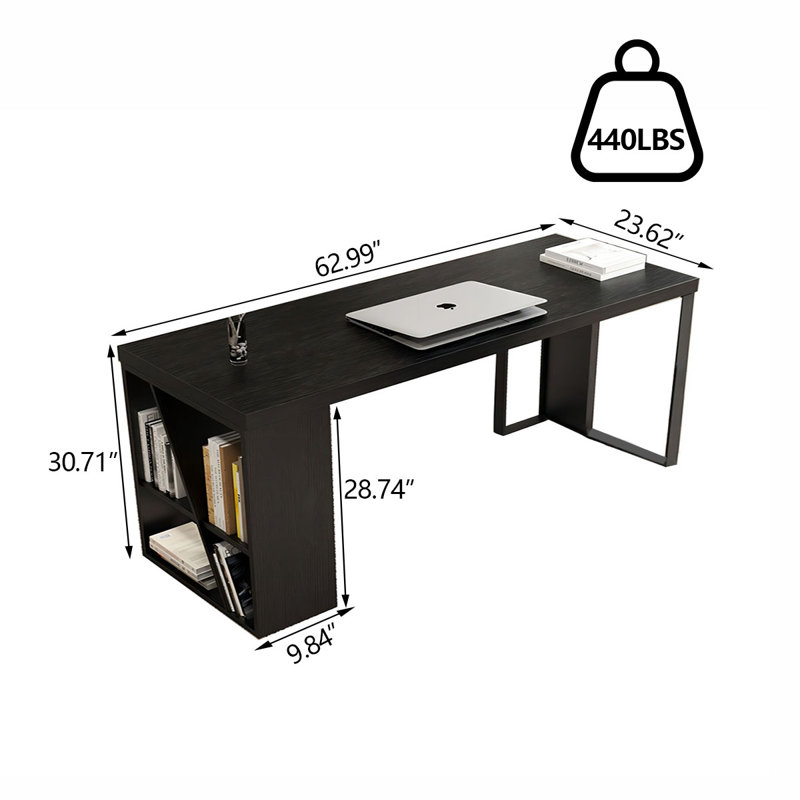 Bureau rectangulaire simple en bois massif noir de luxe Simple, H 30,71 po x l 62,99 po x P 23,62 po