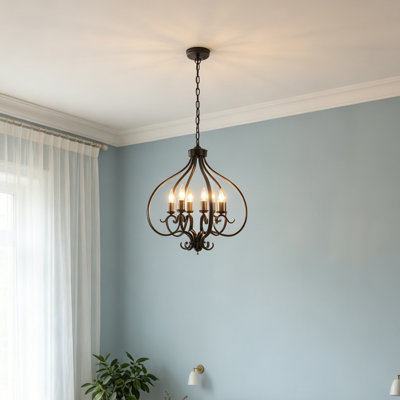 6-Light Farmhouse Chandelier, Black & Gold Modern Vintage Adjustable Hanging Light Fixture For Dining Room, Kitchen Island, Entryway & Hallway (Bulb Not Included)