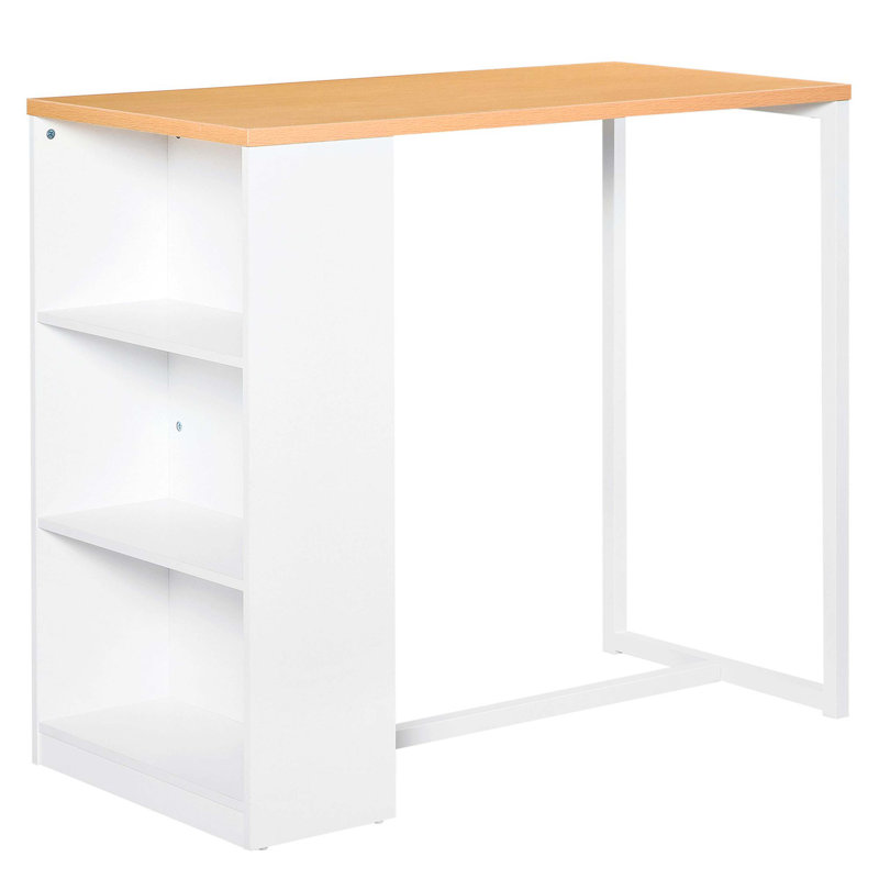 Table de salle à manger blanche à hauteur de comptoir moderne avec 3 tablettes de rangement, table multifonctionnelle pour la cuisine, le salon et la salle à manger