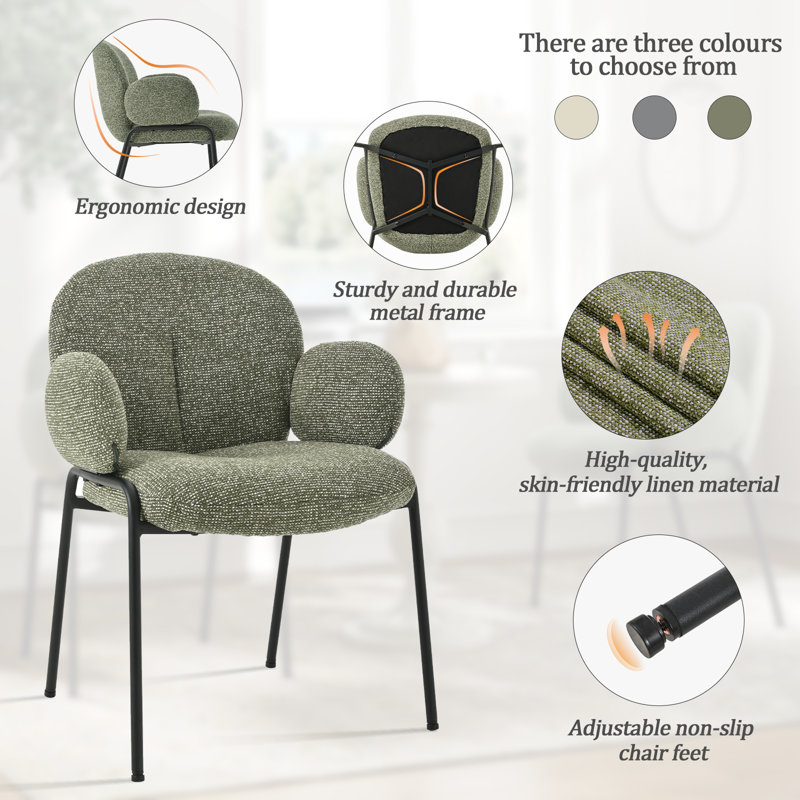 Anston 46cm H Linen Upholstered Metal Armchair, Green Linen, 6