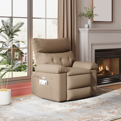 Fauteuil inclinable à bascule surdimensionné de 27 po, fauteuil inclinable manuel pivotant à 360 ° en cuir de polyuréthane pour adultes, fauteuil paresseux avec accoudoir et dossier confortables en éponge 1,5X pour le salon, la chambre à coucher