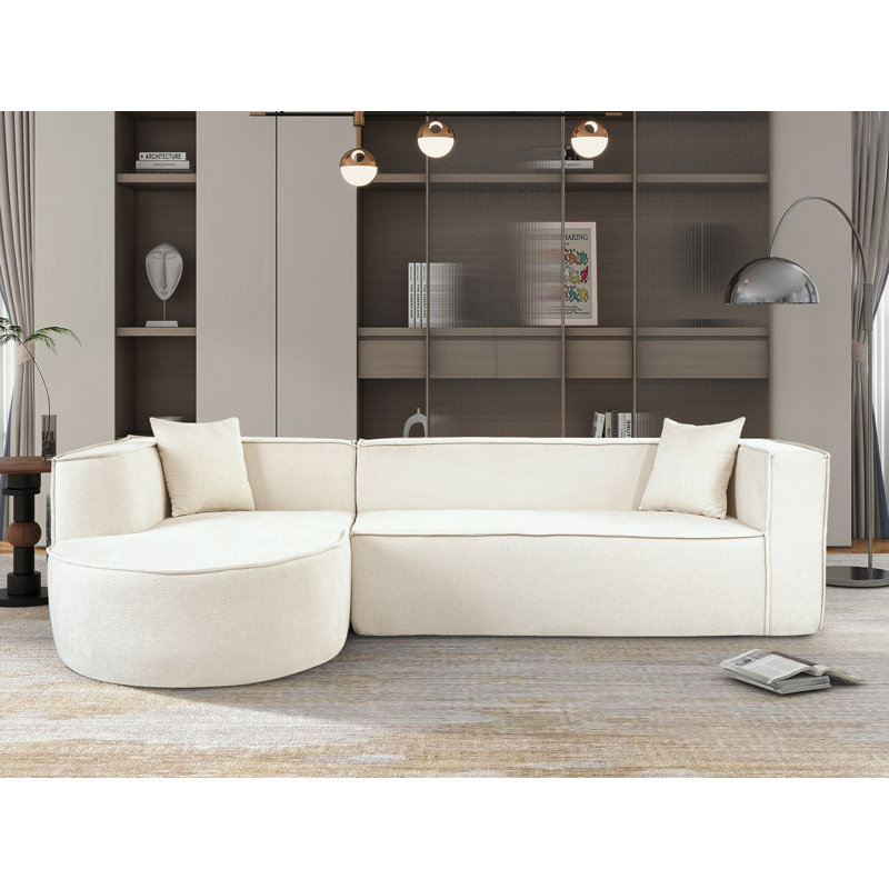 Teysha Boneless Sectional Sofa All Sponge L-Shape Sofa with Curved Chaise, Beige Chenille