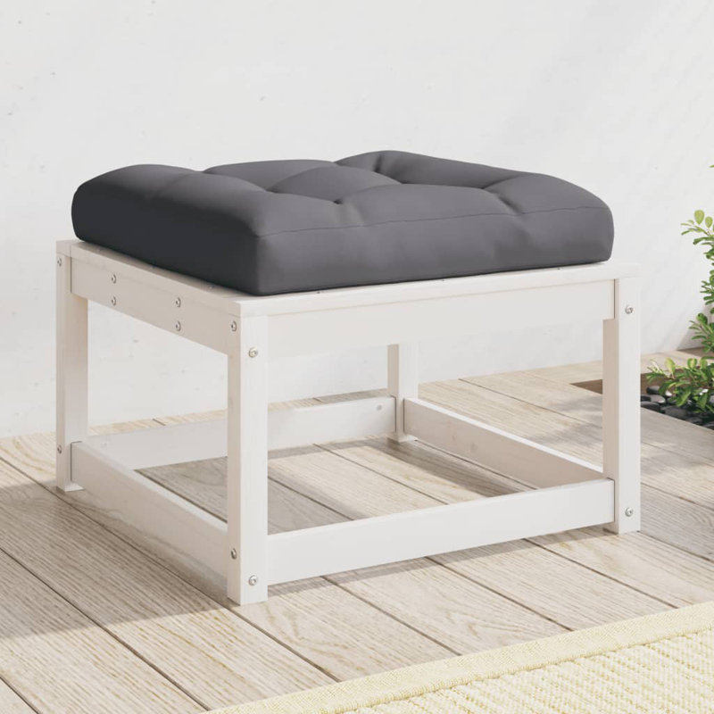 Garden Footstool Ottoman Footrest Outdoor Stool Seat Solid Wood Pine, White, Grey