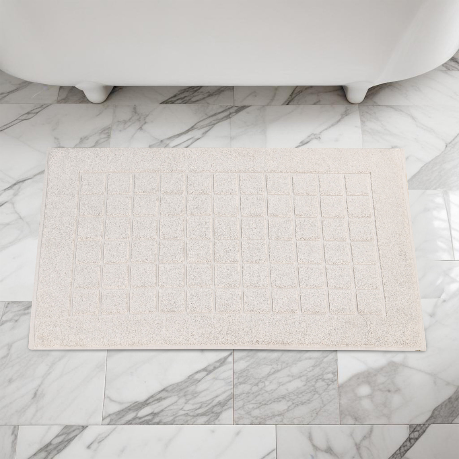 Nora Cotton Terry Solid Absorbent Thick Checkered Washable 2 Piece Bath Mat Set, Stone
