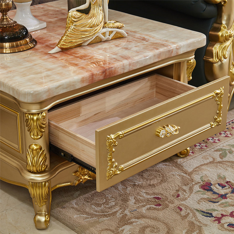 European-style Marble Solid Wood Coffee Table 31.4'' W Solid Wood Nightstand, Gold