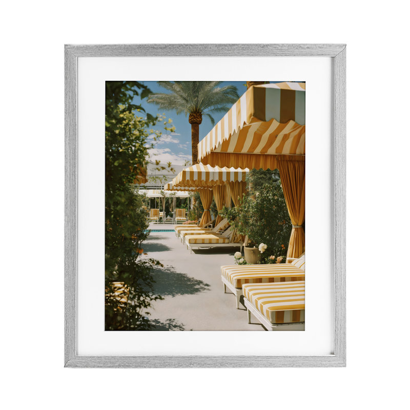 «Vintage Cabanas at Poolside», reproduction encadrée sous verre, design par Franklyn Gregory, 21 x 17