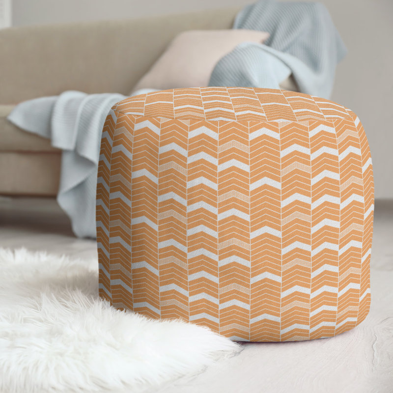 Upholstered Pouf, Light Orange