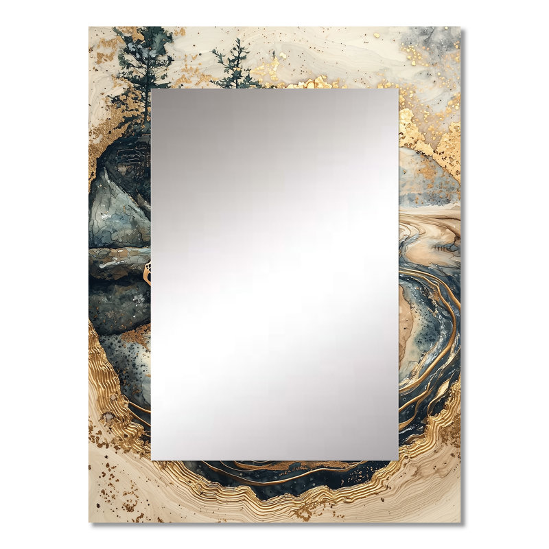 Tortue sur un paysage de forêt - miroir décoratif tortue, miroir mural vert, impression sur métal, 32 po x 24 po