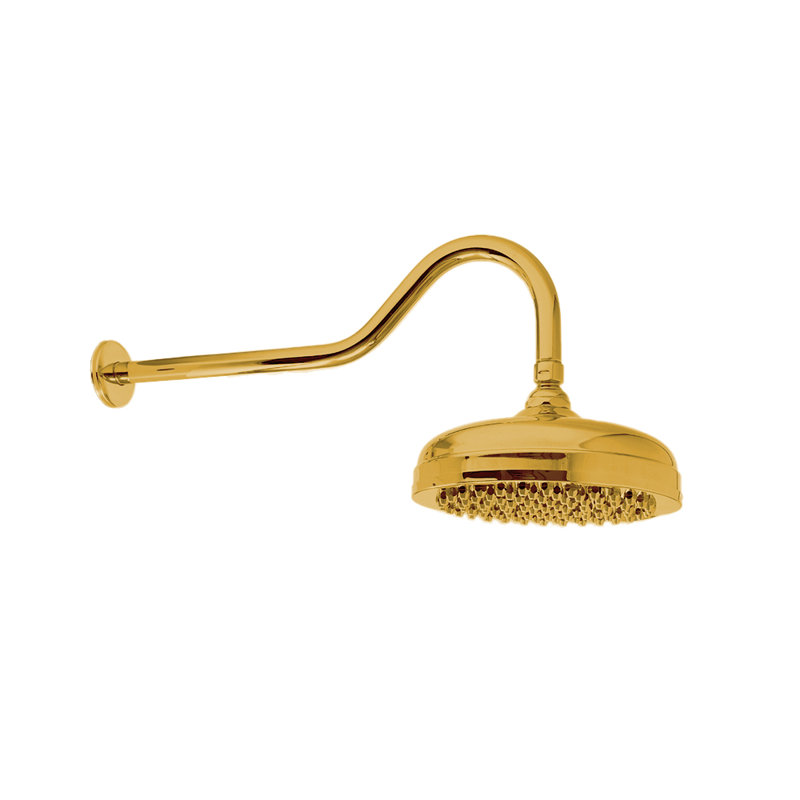 Gooseneck Showerhead 8" Diameter with 2.5 GPM, Unlacquered Polished Brass