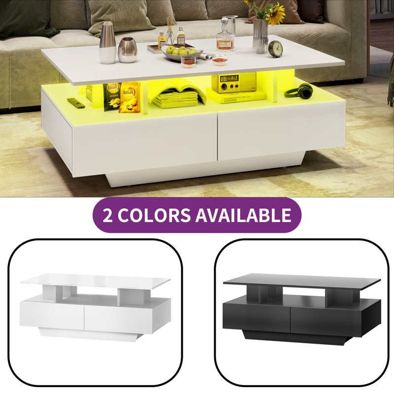 Ellise LED Coffee Table with 4 Drawers, White