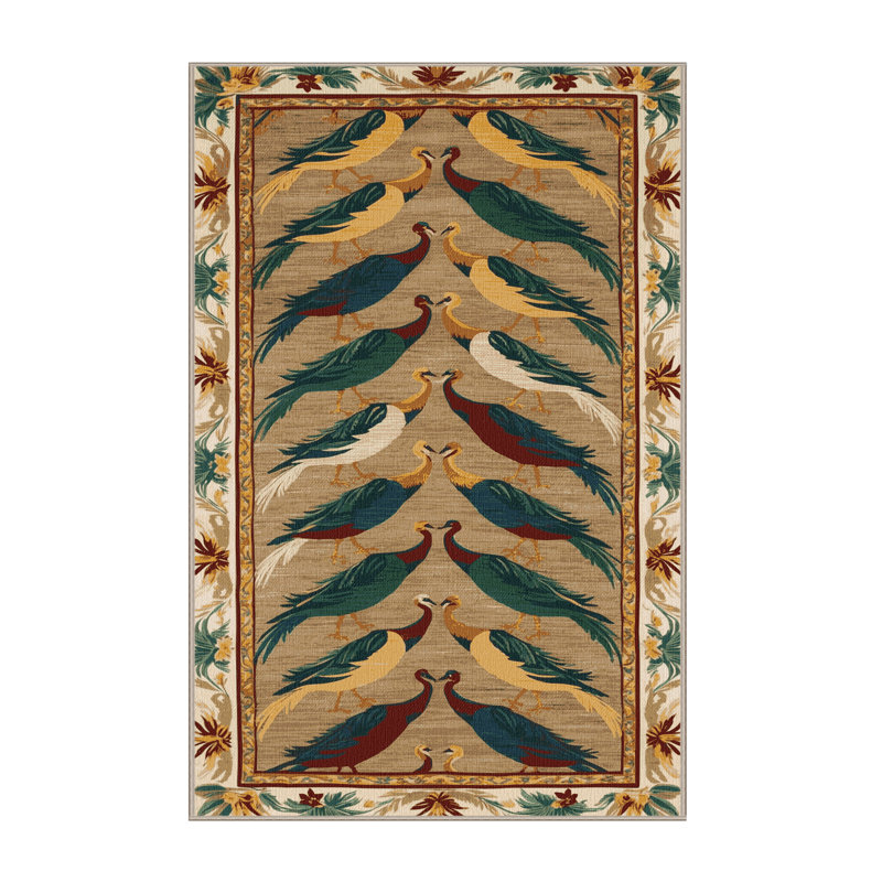  Tapis hawaïen lavable avec paires d'oiseaux, Rectangle 7 pi x 9 pi