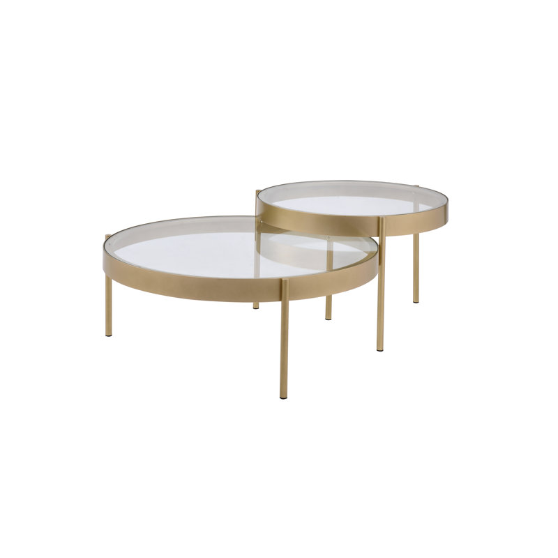 Wigfall Glam 3-Leg Round Nesting Table Set with Clear Glass Top in Gold
