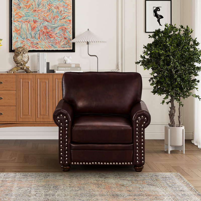 Chaise de salon avec assise en similicuir bourgogne et bois robuste - siège simple, housse synthétique, pieds, coussin élastique confortable, ornement clous argentés