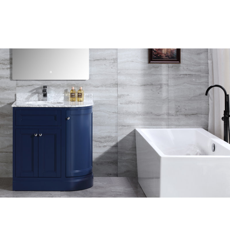 Mirhan 36 " W Freestanding Standard Free Standing 1 Single Vanity Bathroom Vanity With Marble Top, Navy Blue