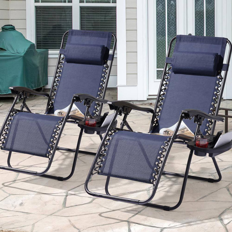 Zero Gravity Chairs, Outdoor Folding Patio Lounge Chairs For Outside Reclining Lawn Chairs Recliner, Blue