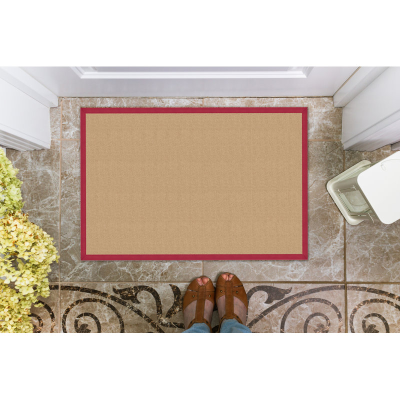 Nannette Handmade Medium Beige Berber with Red Cotton Border Made in the USA Area Rug, Rectangle 1'10" x 2'10"