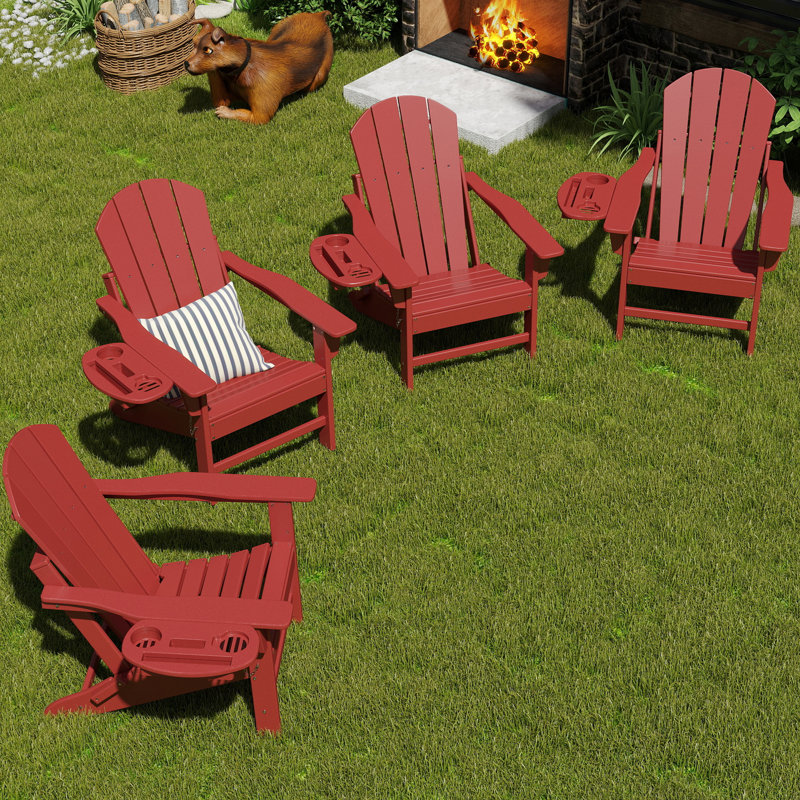  Chaise Adirondack pliante Cheryce en PEHD avec porte-gobelet, Rouge