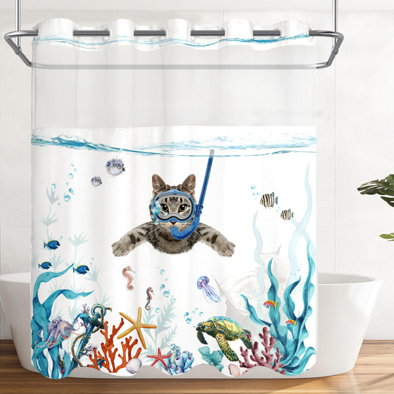 Ensemble de rideau de douche Funny Cat