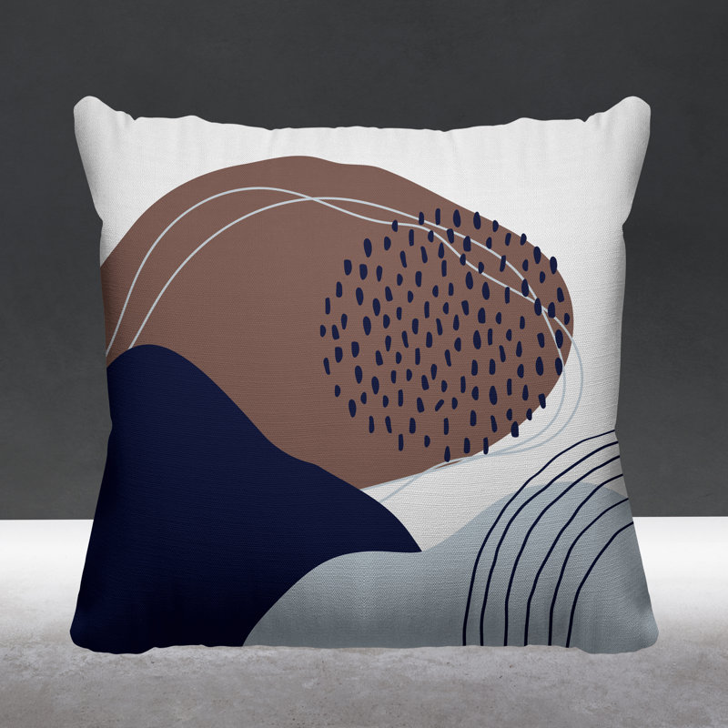 Coussin décoratif intérieur / extérieur Mid-Century Cyn, L 15 po x H 15 po, Nu / bleu marine