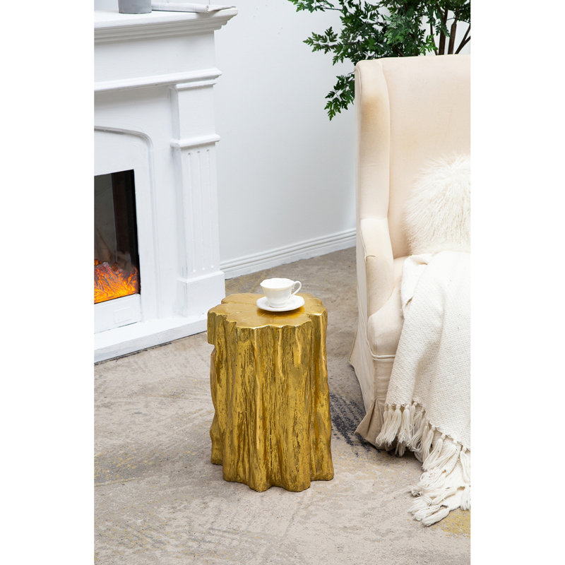 13.5X13x20" Magnesium Golden Tree Trunk Stool In Antique Gold, And Versatile, Enhances Ambiance Of Living Room, Office, Bedroom Stool, Gold Finish, Functional, Ideal For Use