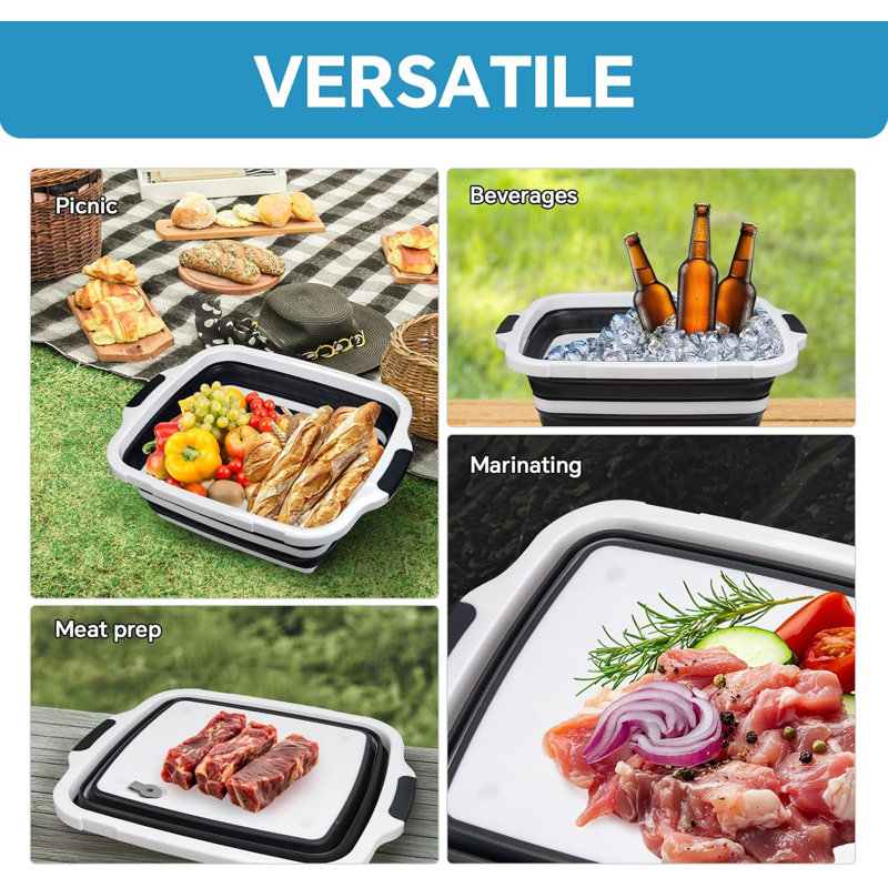 Baignoire de préparation pliable pour la préparation des repas, la marinade, le rangement des aliments, les pique-niques, le camping, les barbecues