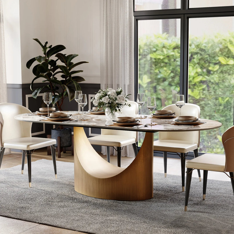 Table de salle à manger moderne minimaliste ovale avec plateau de table en pierre frittée, Pandora
