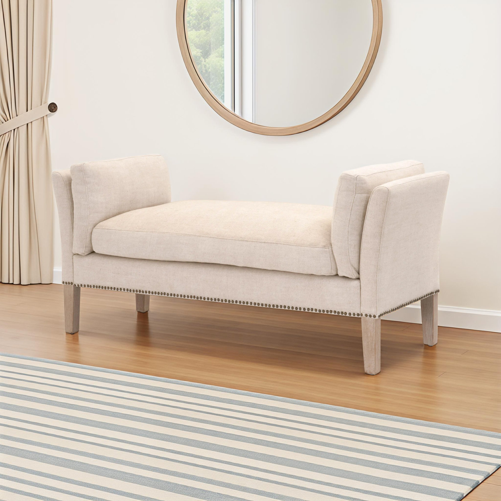 Loni Bench, Beige Solid Color