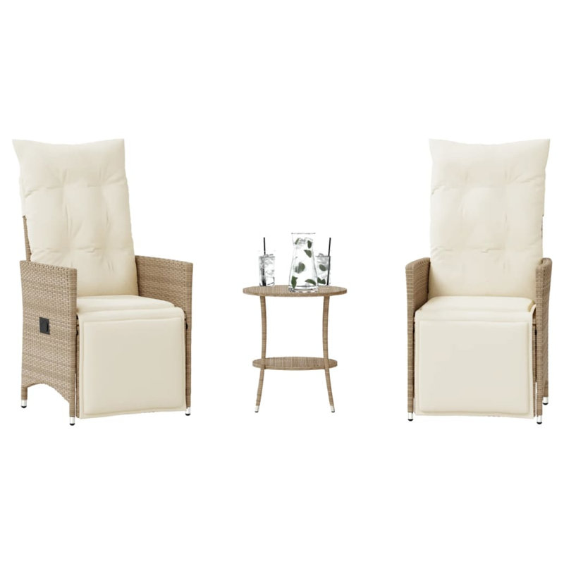  Ensemble bistro 3 pièces avec coussins en rotin de polyester beige