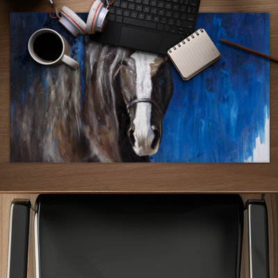 Brown horse on blue background - 14.00"x24.25" Desk mat