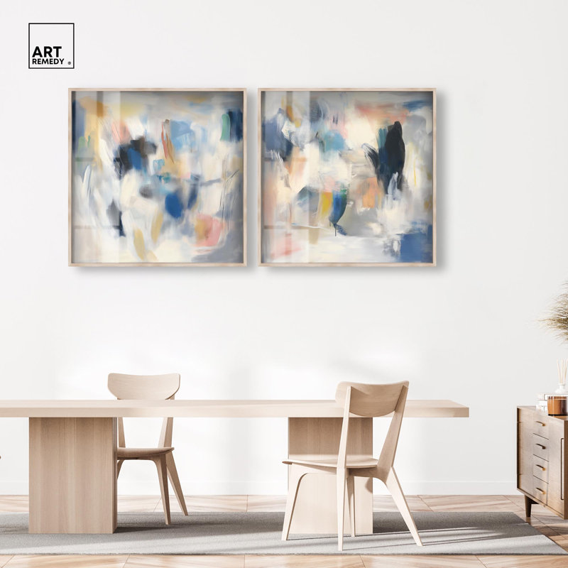 Ensemble d'art abstrait moderne « Daybreak Revelry » en impression sous cadre, par Art Remedy, cadre noir, 12 x 12