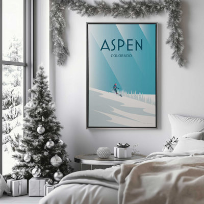 36" x 24" Aspen Colorado Travel Poster Print on Canvas in a Polished Chrome Frame