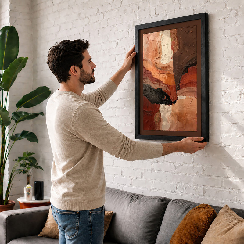 Earth Layers Abstract - Framed Print, A2 - 59.4 x 42.0 cm, Walnut