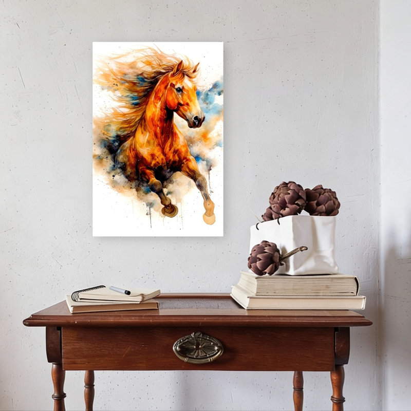 Wild Wild Watercolor Horse, impression d'art mural cheval contemporain, H 24 po x l 16 po