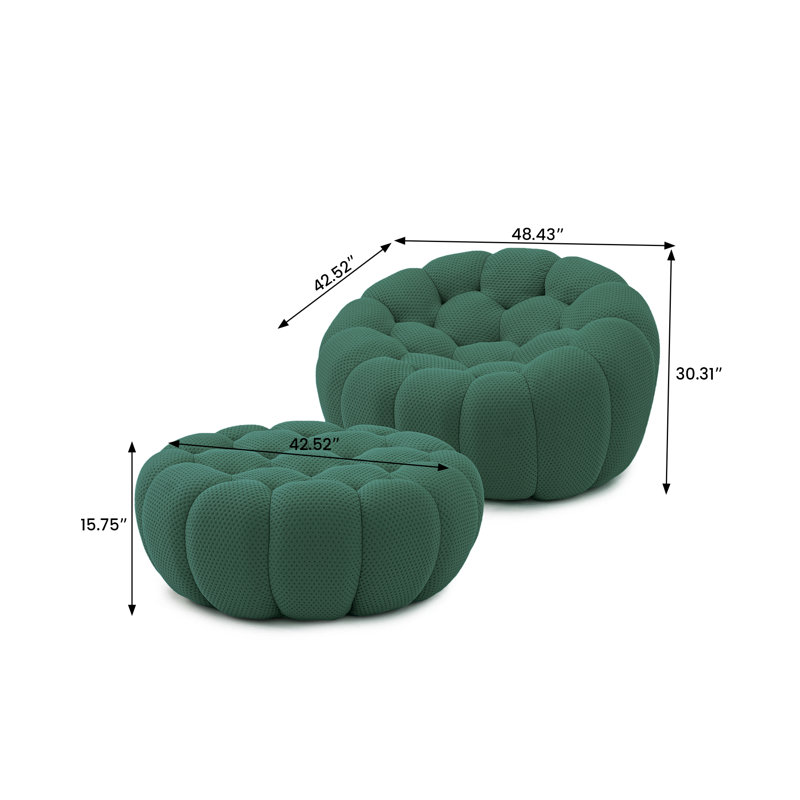 Cenie 48.43" Upholstered Club Accent Chair With Compression Ottoman, No Assembly Required, Green Polyester Blend