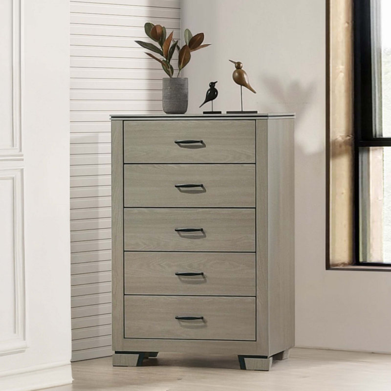 Commode de rangement moderne à cinq tiroirs, Gris