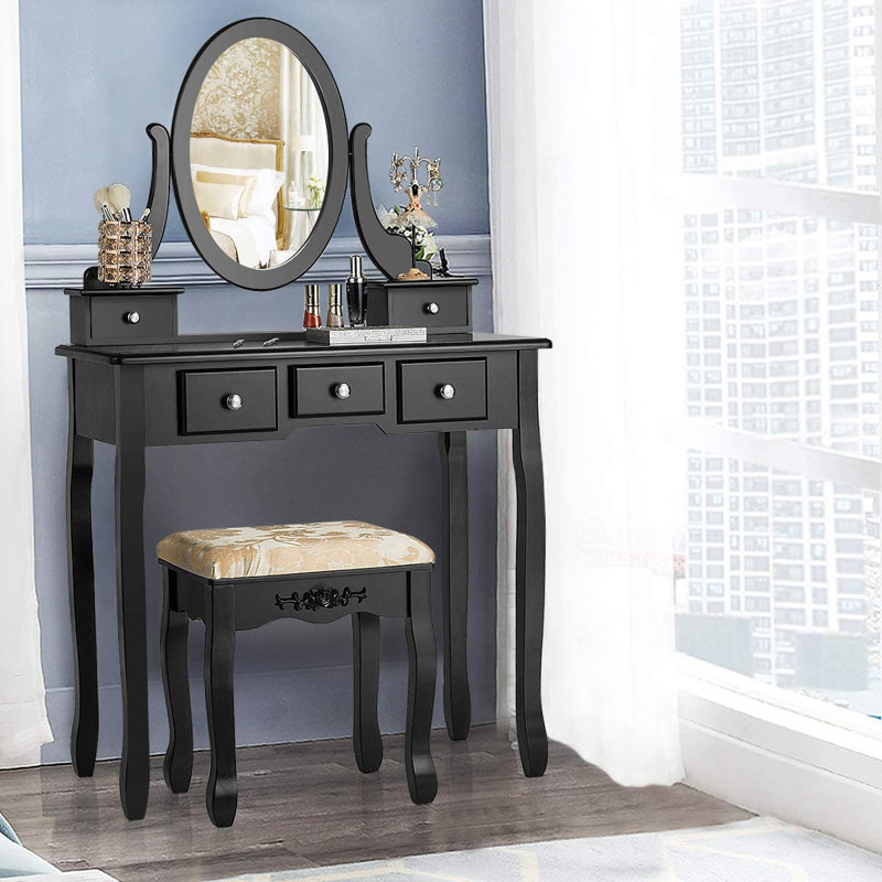 Canipe Dressing Table with Mirror, Black