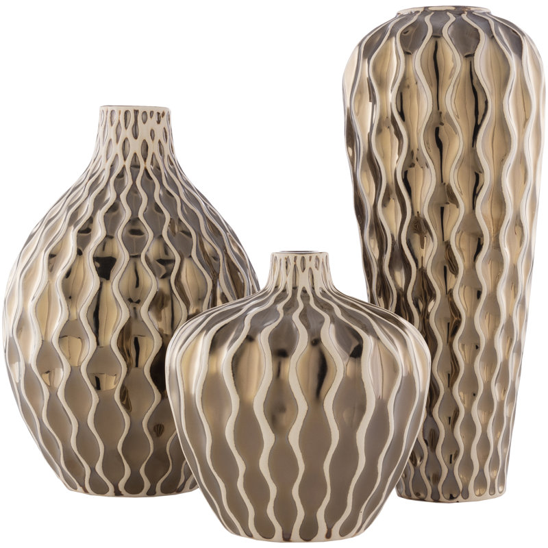 Dimondale Ceramic Table Vase, Gold/Cream