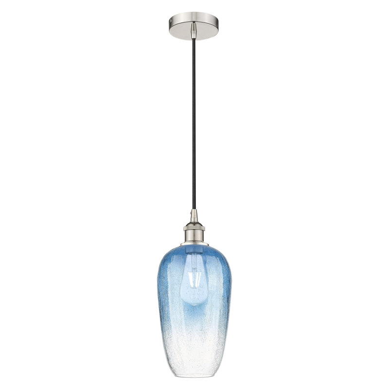Edison - Caroline - Mini-luminaire suspendu à cordon 1 lumière 7 po, Bleu saphir, Nickel poli