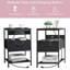 Table de chevet noire avec station de charge, table de bout avec tiroir en tissu et tablettes ouvertes, table d'appoint