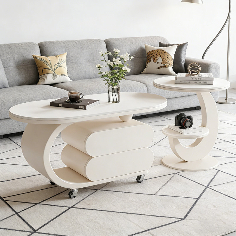 Table basse Rock Slab avec rangement, Blanc, Blanc, H 19,68 po x L 39,37 po x l 19,68 po