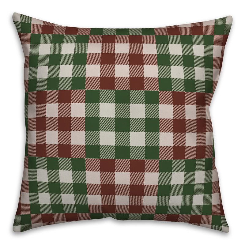 20" x 20" Green and Red Plaid Cotton Pillow Cover